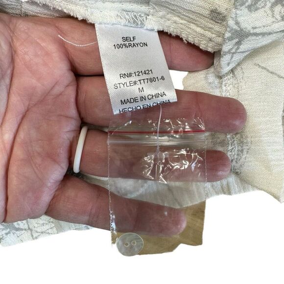 Ellison Dress Gray White Garden Print M Tunic Feminine Romantic Sheer Flouncy - Picture 10 of 14